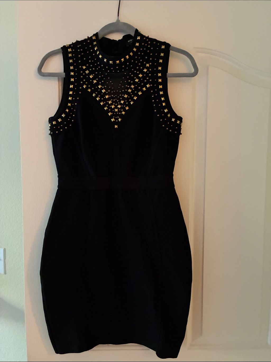 Marciano Black Mini Dress With Gold Stud Accents